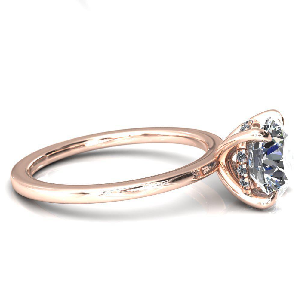 Carmeli 9mm or 3cts DEW Round Center Stone 4 Claw Prong Micro Pave Diamond Rail Engagement 18K Rose Gold Ring