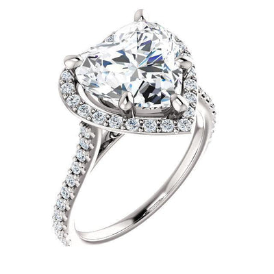 Heart 9mm or 2.5 Cts. DEW Moissanite Diamond Accent Ice Halo Bezel 950 Platinum Ring