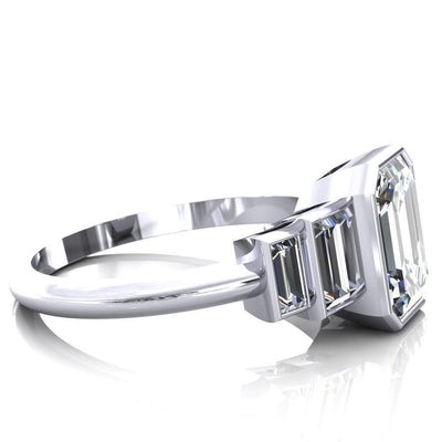 Lois 10x8mm or 3.55 Cts. DEW Emerald Moissanite Baguette Accent 5 Stone 18K White Gold Ring