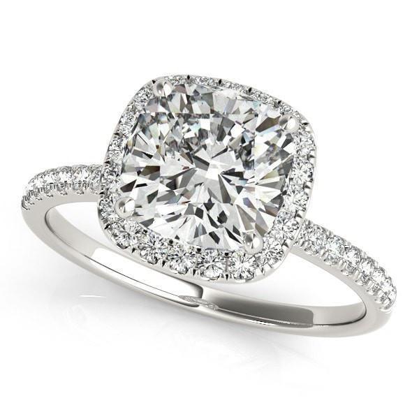 Mattie 9.5mm or 4.2 Cts. DEW Old Mine Cut (OMC) Cushion Moissanite Diamond Halo Micro Pave Engagement 14K White Gold Ring