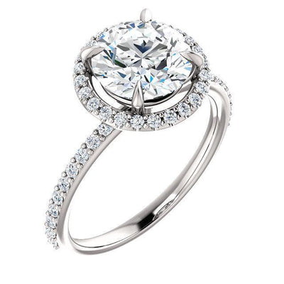 12mm or 6 Cts. DEW Round Moissanite Center Stone Diamond Accent Ice Halo .950 Platinum Ring