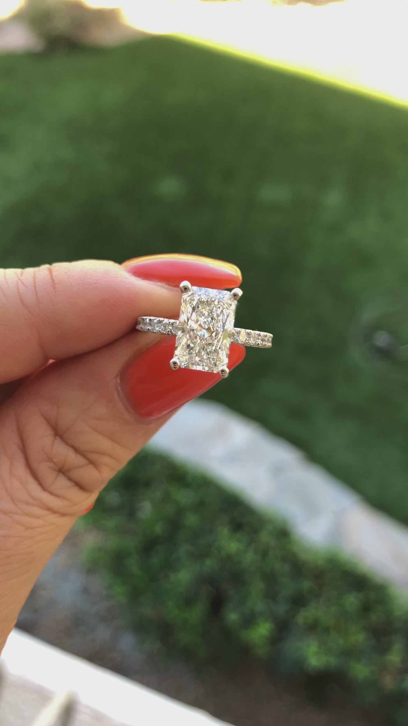 Nefili Radiant Center Stone 4 Prong 5/8 Eternity Diamond French Pave Engagement Ring