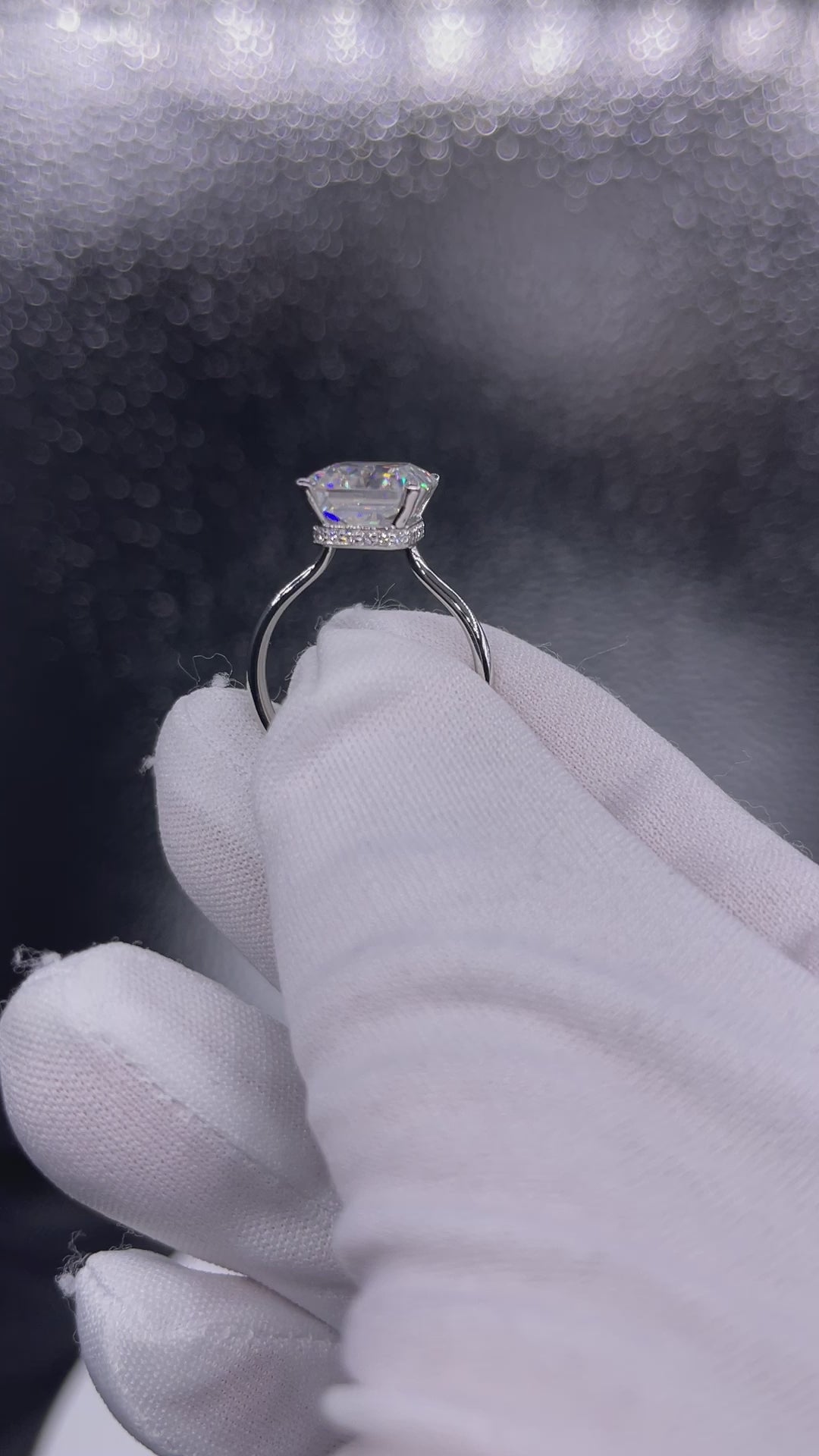Secret Radiant Center Stone 4 Prong Floating Halo Engagement Ring
