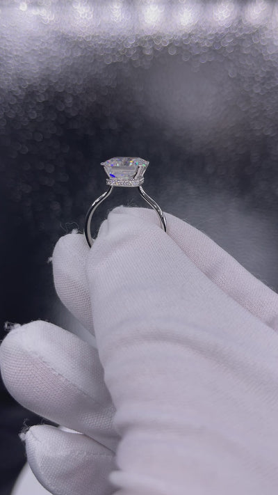 Secret Radiant Moissanite 4 Prong Floating Halo Engagement Ring