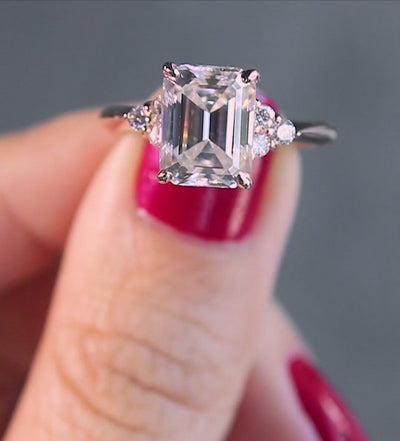 Biddle Emerald Center Stone Trio Side Diamonds Engagement Ring