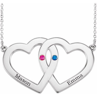 2-Stone Family Engravable Heart 18" Necklace-FIRE & BRILLIANCE