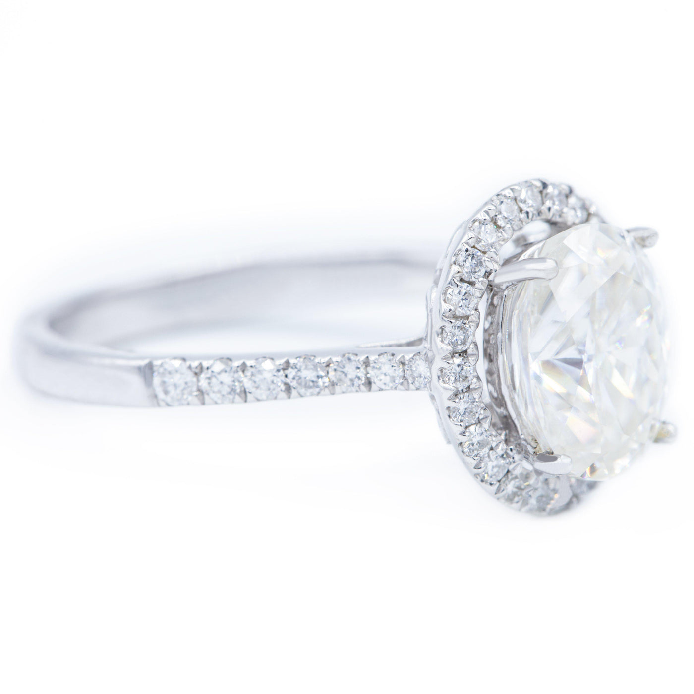 9x7mm First Crush Oval Moissanite 14K White Gold Halo Diamond Ring-Fire & Brilliance ® Creative Designs-Fire & Brilliance ®