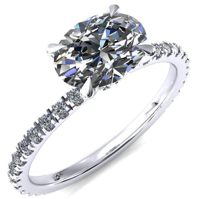 Alayna Oval Center Stone East-West 4 Claw Prong 3/4 Micro Pave Diamond Accent Ring Engagement Ring-FIRE & BRILLIANCE