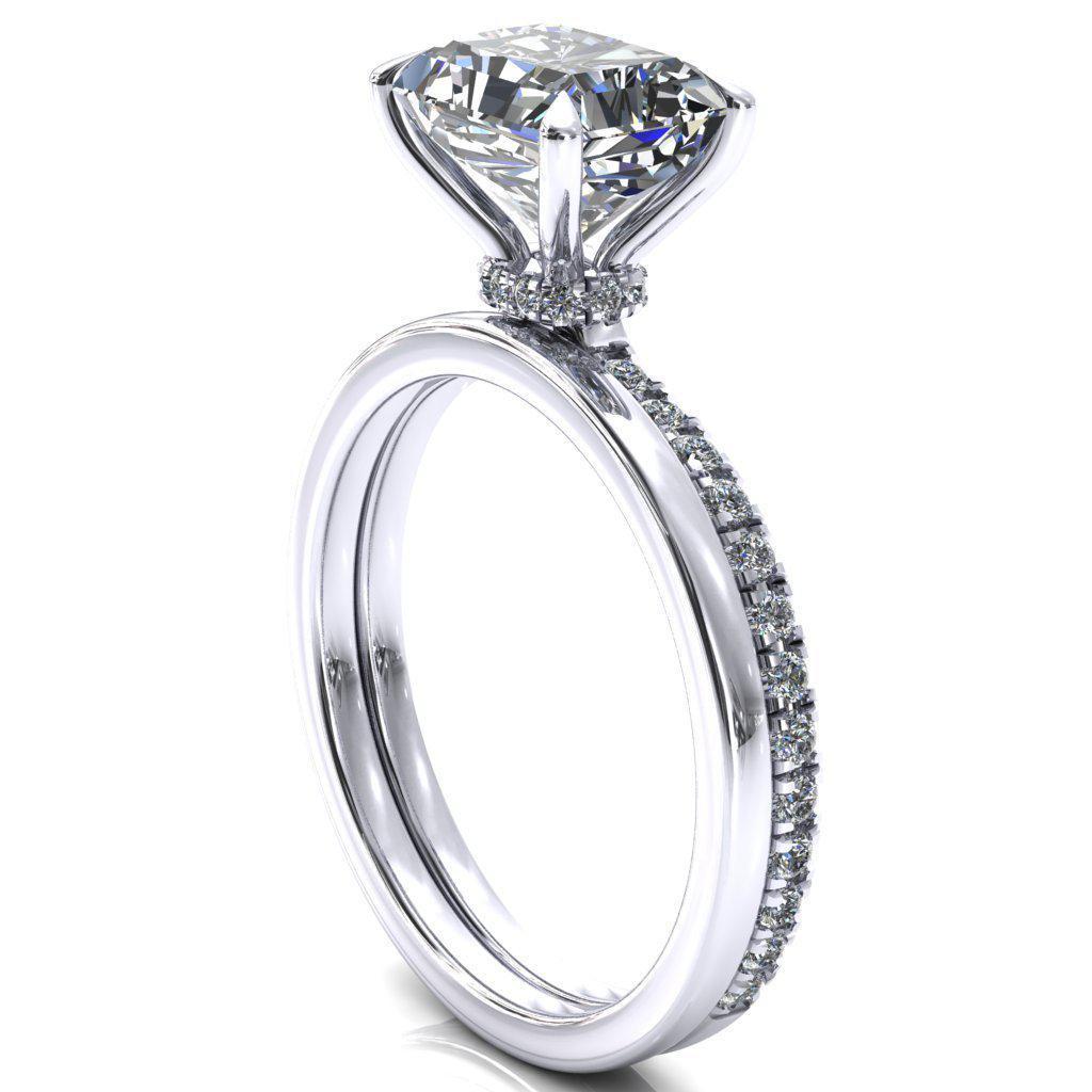 Alayna Radiant Moissanite East-West 4 Claw Prong 3/4 Micro Pave Diamond Accent Ring Engagement Ring-FIRE & BRILLIANCE