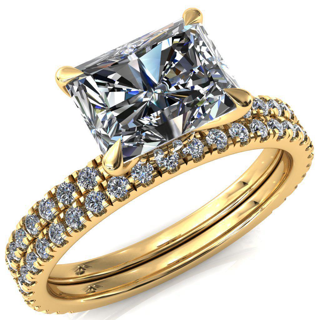 Alayna Radiant Moissanite East-West 4 Claw Prong 3/4 Micro Pave Diamond Accent Ring Engagement Ring-FIRE & BRILLIANCE