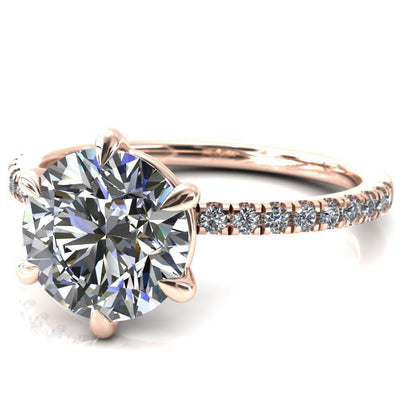 Alessandra Round Moissanite 6 Claw Prong Diamond Accent Engagement Ring-Custom-Made Jewelry-Fire & Brilliance ®