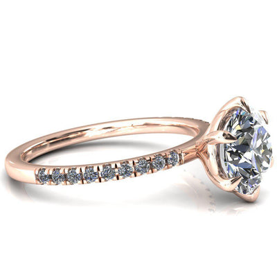 Alessandra Round Moissanite 6 Claw Prong Diamond Accent Engagement Ring-Custom-Made Jewelry-Fire & Brilliance ®