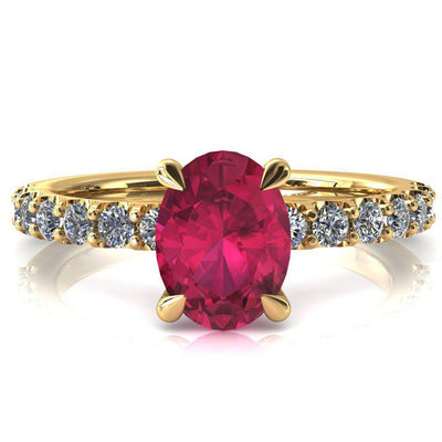 Alessi Oval Ruby 4 Claw Prong 3/4 Micro Pave Engagement Ring-FIRE & BRILLIANCE