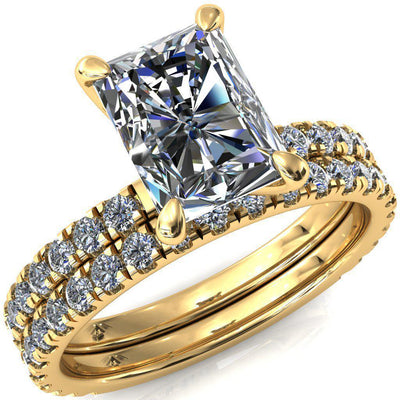 Alessi Radiant Moissanite 4 Claw Prong 3/4 Micro Pave Engagement Ring-FIRE & BRILLIANCE