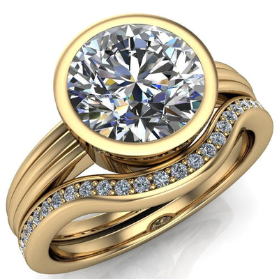 Amari Round Moissanite Bezel Set Edge Design Shank Ring-Custom-Made Jewelry-Fire & Brilliance ®