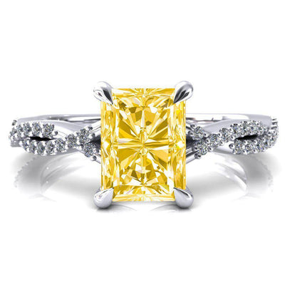 Amberley Radiant Canary Yellow 4 Claw Prong 1/2 Infinity Diamond Accent Ring Engagement Ring-FIRE & BRILLIANCE