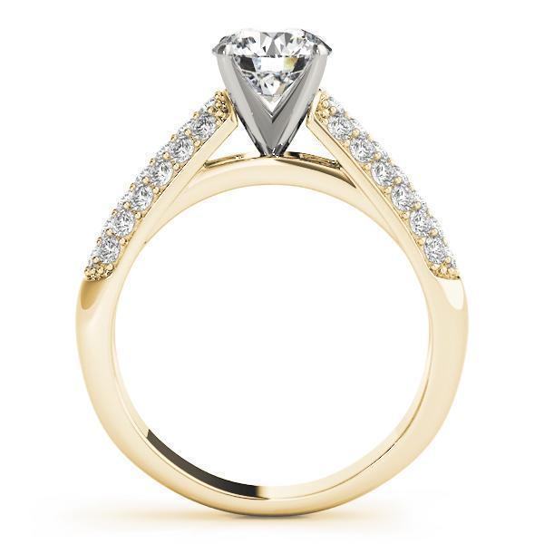 Astrid Round Moissanite Triple Diamond Channel Two-Tone Cathedral Engagement Ring-Custom-Made Jewelry-Fire & Brilliance ®