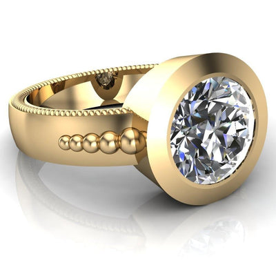 Athena Round Moissanite Thick Full Bezel Milgrain Accent Engagement Ring-Custom-Made Jewelry-Fire & Brilliance ®