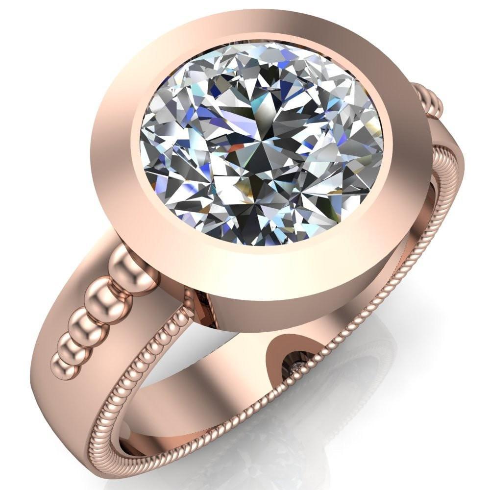 Athena Round Moissanite Thick Full Bezel Milgrain Accent Engagement Ring-Custom-Made Jewelry-Fire & Brilliance ®