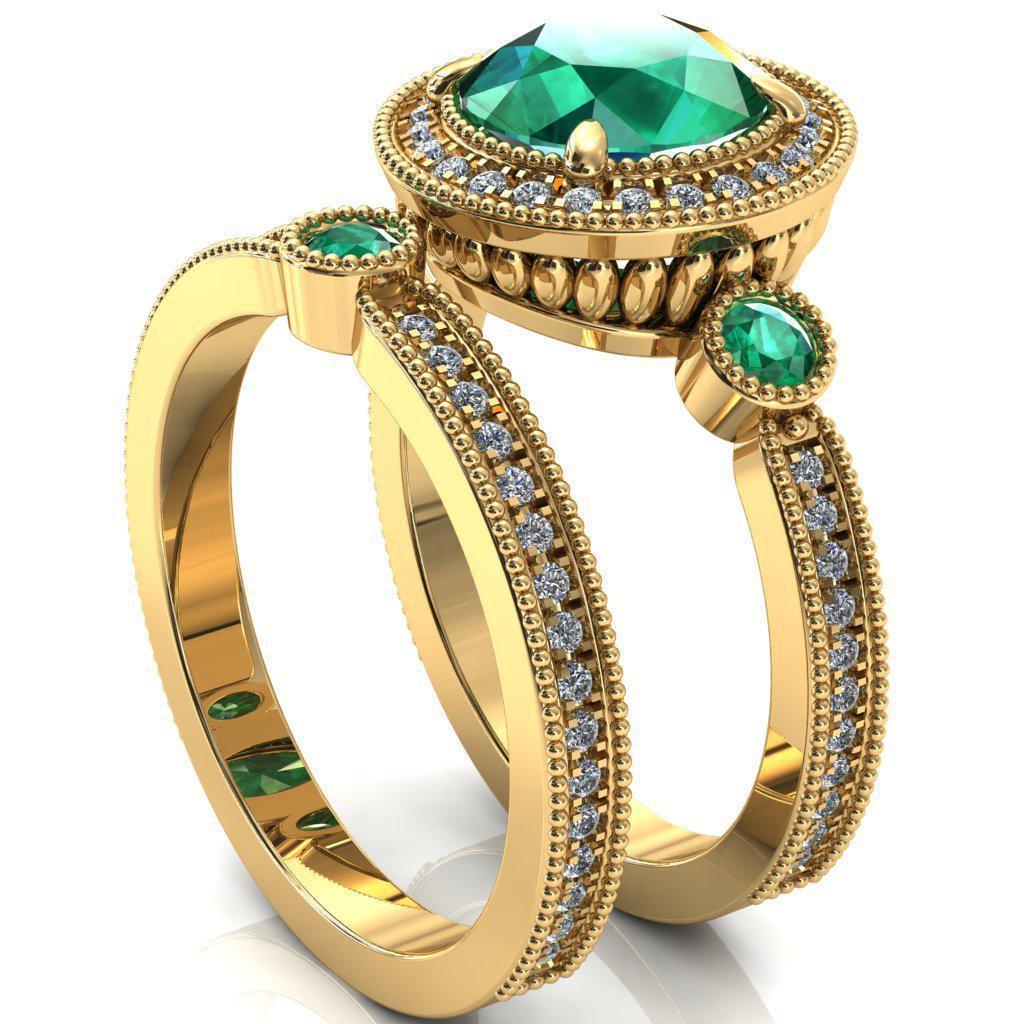 Brachium Round Emerald Bezel Milgrain Halo 3/4 Eternity Accent Diamond Ring-Custom-Made Jewelry-Fire & Brilliance ®