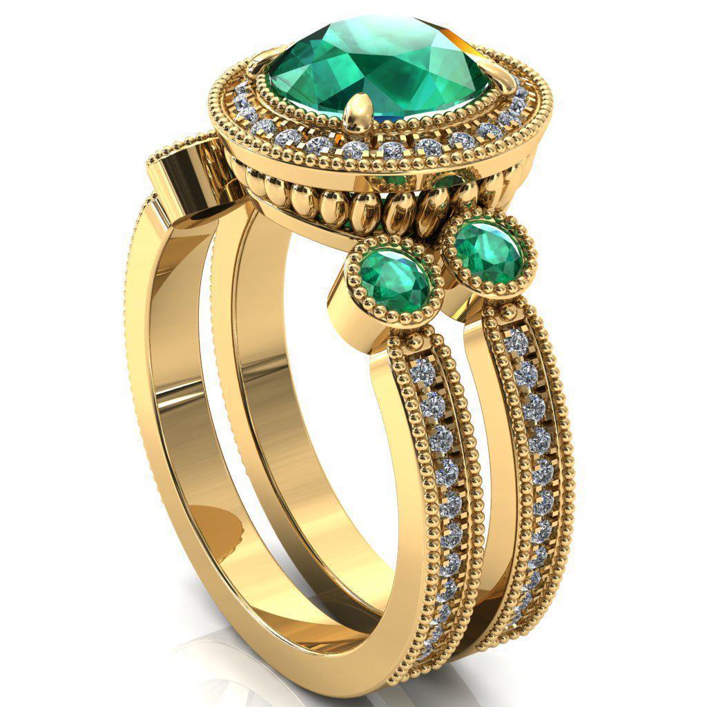 Brachium Round Emerald Bezel Milgrain Halo 3/4 Eternity Accent Diamond Ring-Custom-Made Jewelry-Fire & Brilliance ®