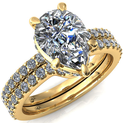 Aldona Pear Center Stone Diamond Under Bezel 1/2 Eternity Ring