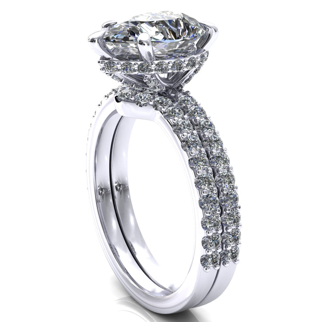 Aldona Pear Center Stone Diamond Under Bezel 1/2 Eternity Ring