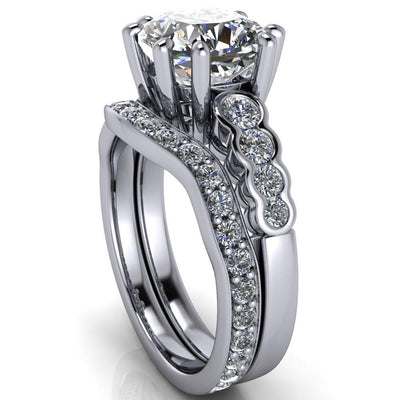 Calypso Cushion Moissanite 8 Prong Shared Bezel Shank Engagement Ring-Custom-Made Jewelry-Fire & Brilliance ®