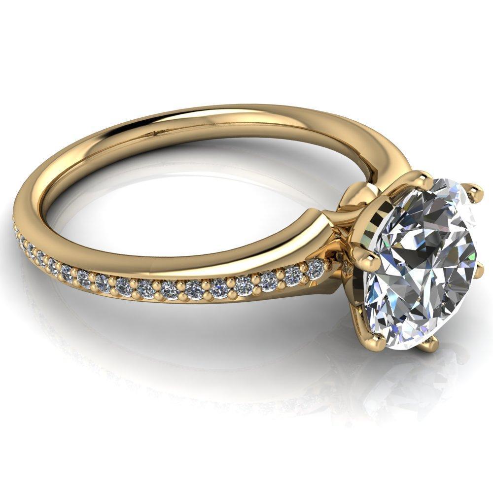 Candice Round Moissanite Tall Peg Setting Wide Pinched Diamond Shank Ring-Custom-Made Jewelry-Fire & Brilliance ®