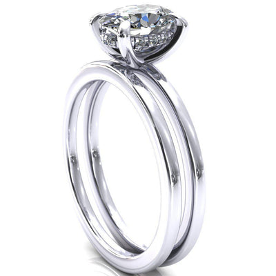 Carmeli Oval Moissanite 4 Claw Prong Micro Pave Diamond Rail Engagement Ring-FIRE & BRILLIANCE
