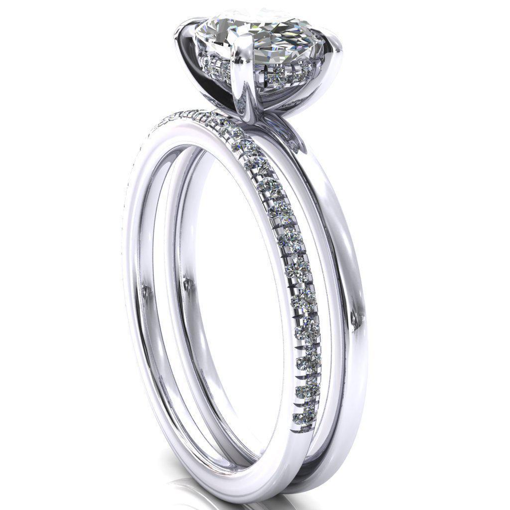 Carmeli Oval Center Stone East-West 4 Claw Prong Micro Pave Diamond Rail Engagement Ring-FIRE & BRILLIANCE