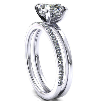 Carmeli Oval Center Stone East-West 4 Claw Prong Micro Pave Diamond Rail Engagement Ring-FIRE & BRILLIANCE