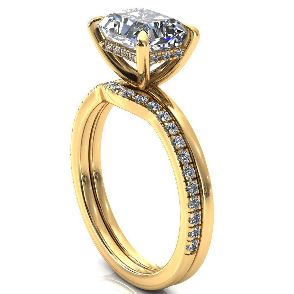 Carmeli Radiant Moissanite East-West 4 Claw Prong Micro Pave Diamond Rail Engagement Ring-FIRE & BRILLIANCE