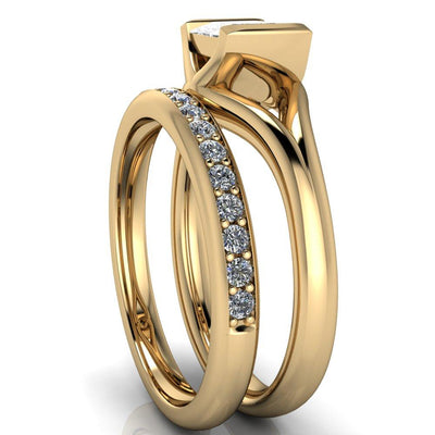 Cheshire Princess/Square Split Shank Half Bezel Engagement Ring-Custom-Made Jewelry-Fire & Brilliance ®