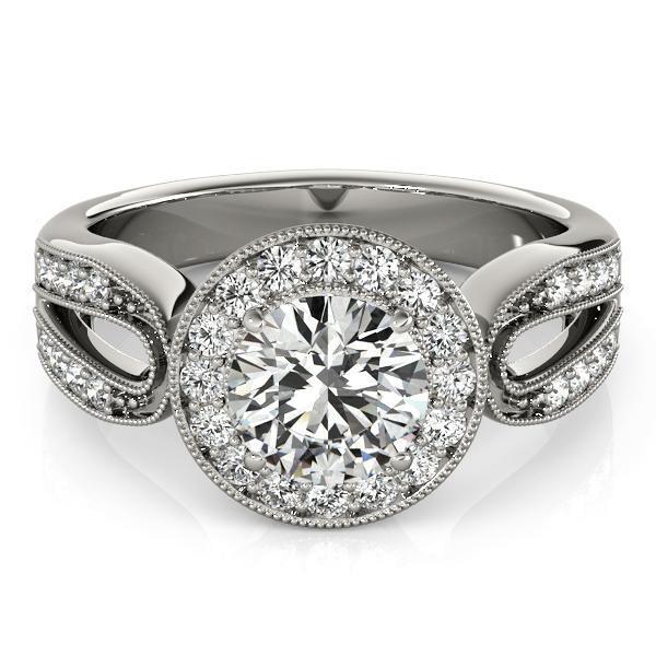 Colleen Round Moissanite Milgrain Split Shank Halo Engagement Ring-Custom-Made Jewelry-Fire & Brilliance ®
