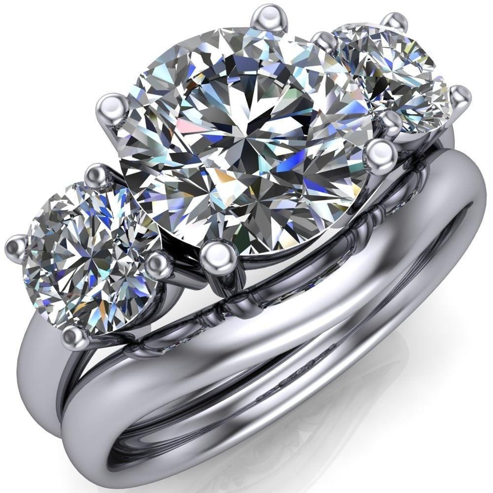 Courtney Round Center Stone Classic 3 Stone Engagement Ring 14K Rose Gold