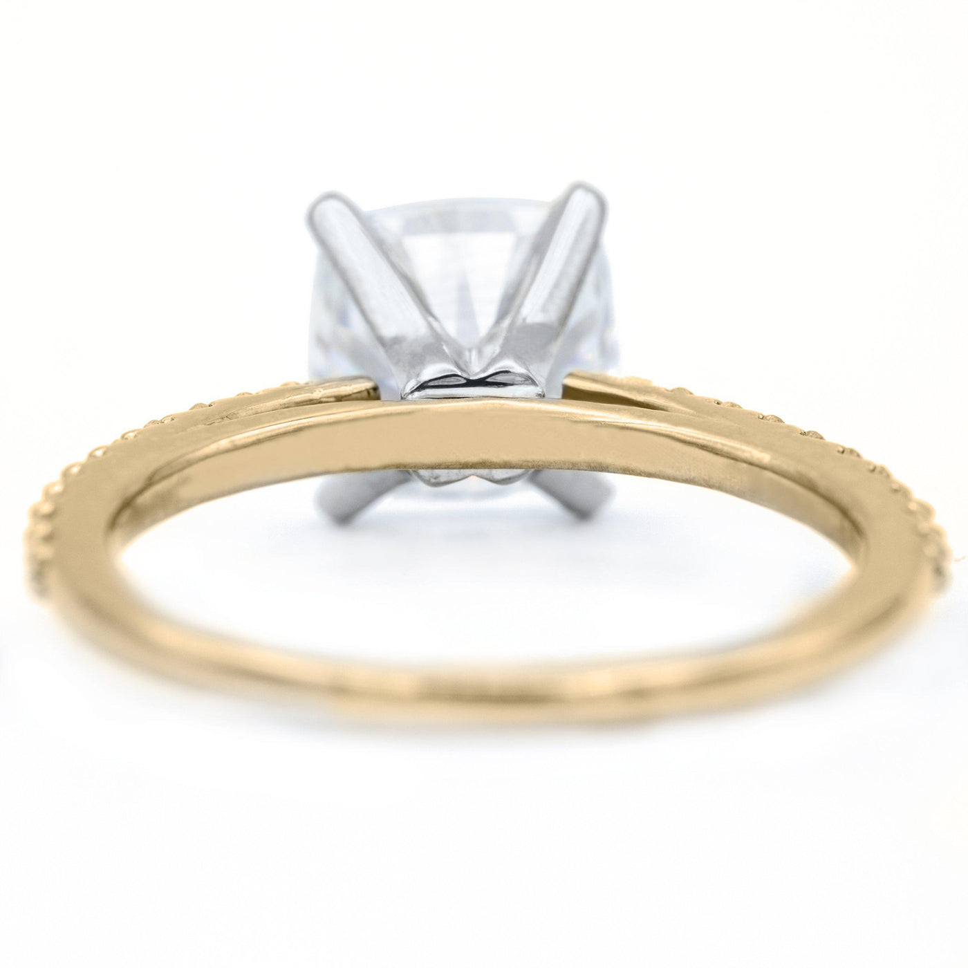 Cushion Moissanite 4 Prongs Diamond Accent Ice Cathedral Solitaire Ring-FIRE & BRILLIANCE