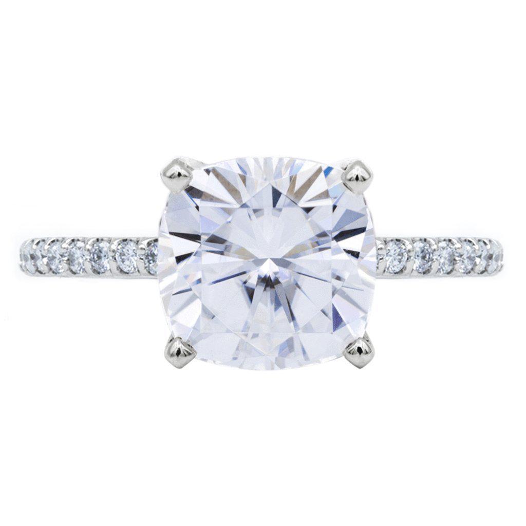 Cushion Moissanite Prongs Diamond Accent Ice Solitaire Ring - Main Image
