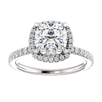 Cushion Moissanite Diamond Accent Ice Halo Collar Ring-Custom-Made Jewelry-Fire & Brilliance ®