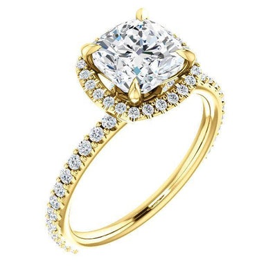 Cushion Moissanite Diamond Accent Ice Halo Collar Ring-Custom-Made Jewelry-Fire & Brilliance ®