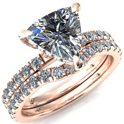 Daneli Trillion Moissanite 3 Claw Prong Micro Pave Diamond Sides Engagement Ring-FIRE & BRILLIANCE