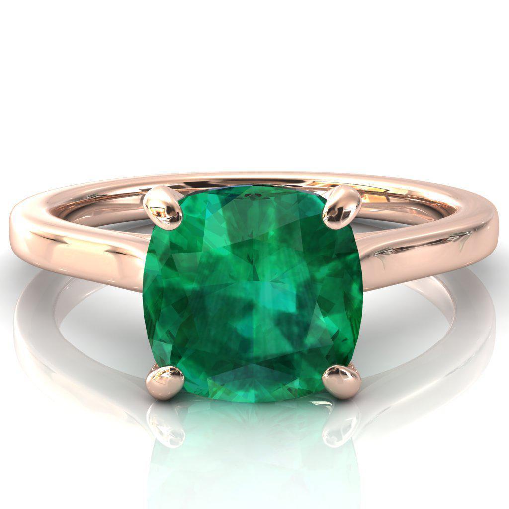 Darci Cushion Emerald 4 Prong Cathedral Solitaire Engagement Ring-FIRE & BRILLIANCE