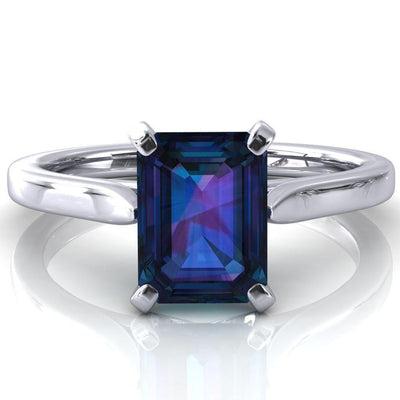 Darci Emerald Alexandrite 4 Prong Cathedral Solitaire Engagement Ring-FIRE & BRILLIANCE