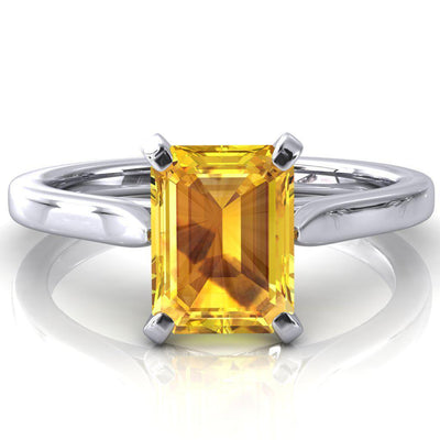Darci Emerald Yellow Sapphire 4 Prong Cathedral Solitaire Engagement Ring-FIRE & BRILLIANCE
