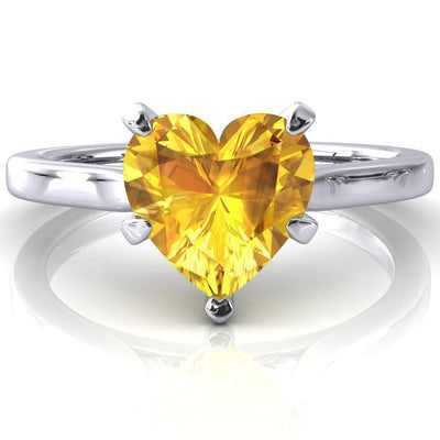 Darci Heart Yellow Sapphire 5 Prong Cathedral Solitaire Engagement Ring-FIRE & BRILLIANCE