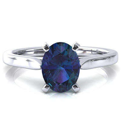 Darci Oval Alexandrite 4 Prong Cathedral Solitaire Engagement Ring-FIRE & BRILLIANCE