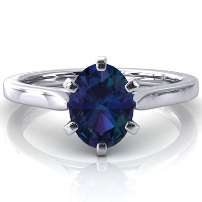 Darci Oval Alexandrite 6 Prong Cathedral Solitaire Engagement Ring-FIRE & BRILLIANCE