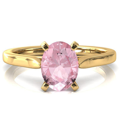 Darci Oval Pink Sapphire 4 Prong Cathedral Solitaire Engagement Ring-FIRE & BRILLIANCE