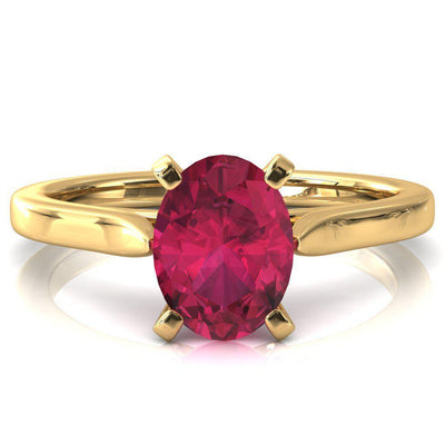 Darci Oval Ruby 4 Prong Cathedral Solitaire Engagement Ring-FIRE & BRILLIANCE