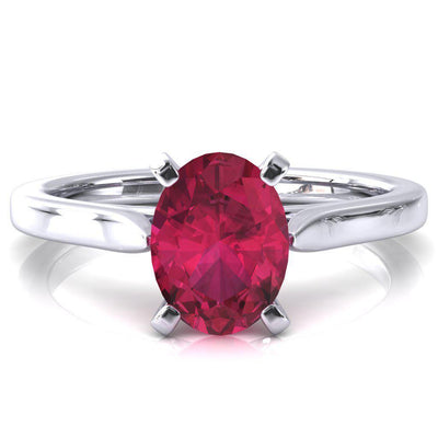 Darci Oval Ruby 4 Prong Cathedral Solitaire Engagement Ring-FIRE & BRILLIANCE